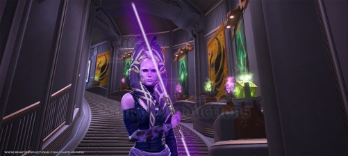 Trylia with lightsaber in Temple v2 (w)